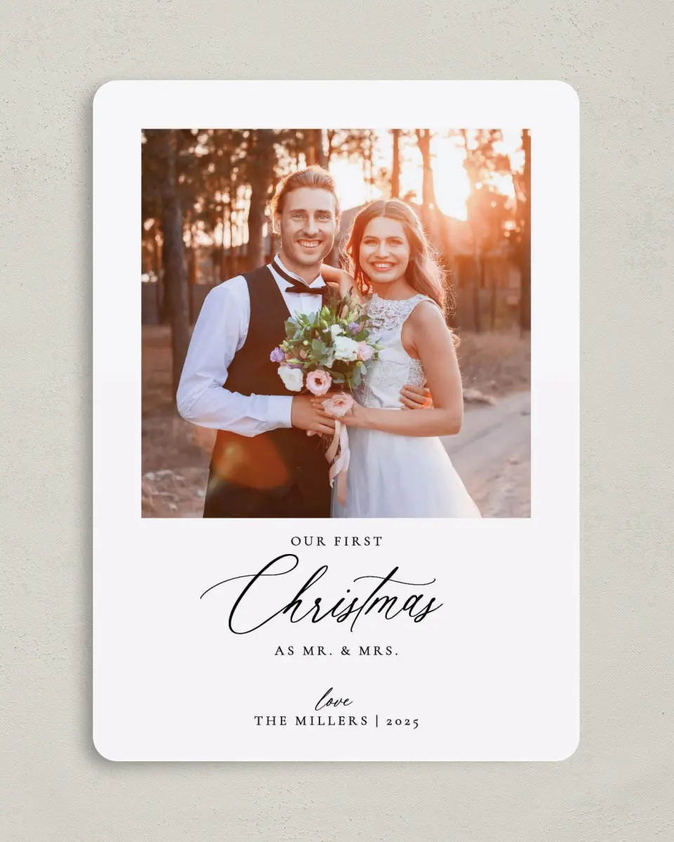 This is a 5" x 7" Christmas Card called Married Moments printed in full color on Premium Smooth paper