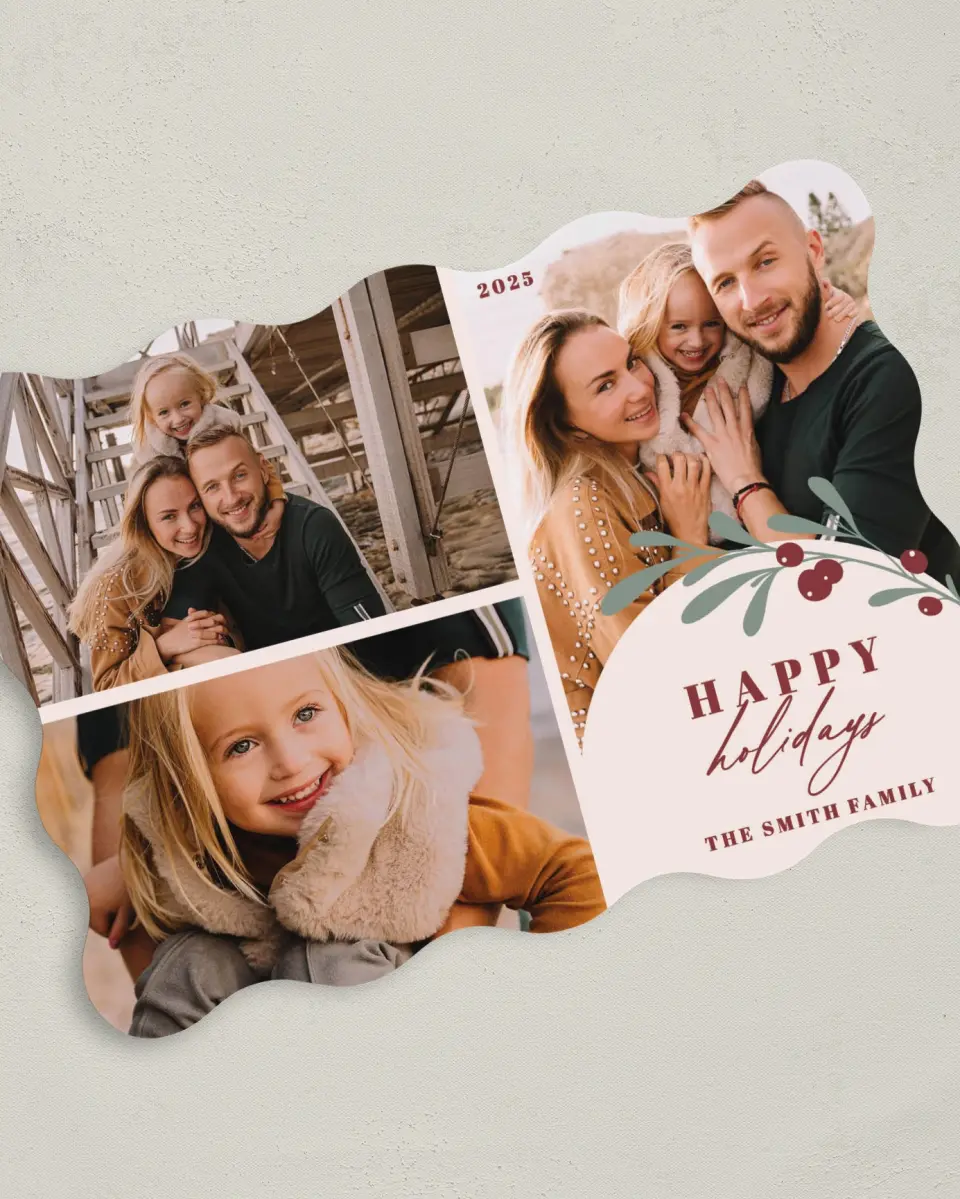 This is a 5" x 7" Christmas Card called Holly & Heartfelt Wishes printed in full color on Premium Smooth paper