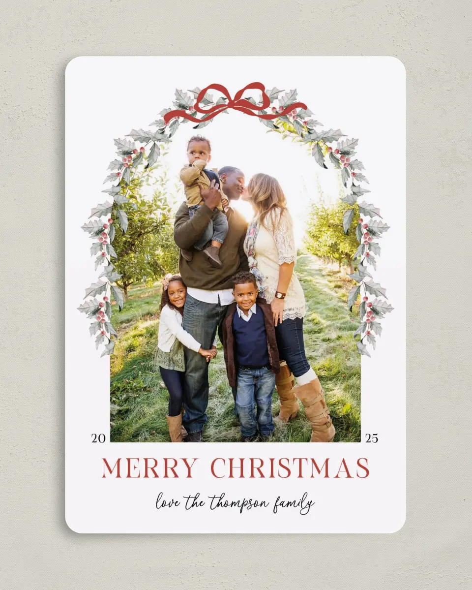 This is a 5" x 7" Christmas Card called Holly & Mistletoe Magic printed in full color on Premium Smooth paper