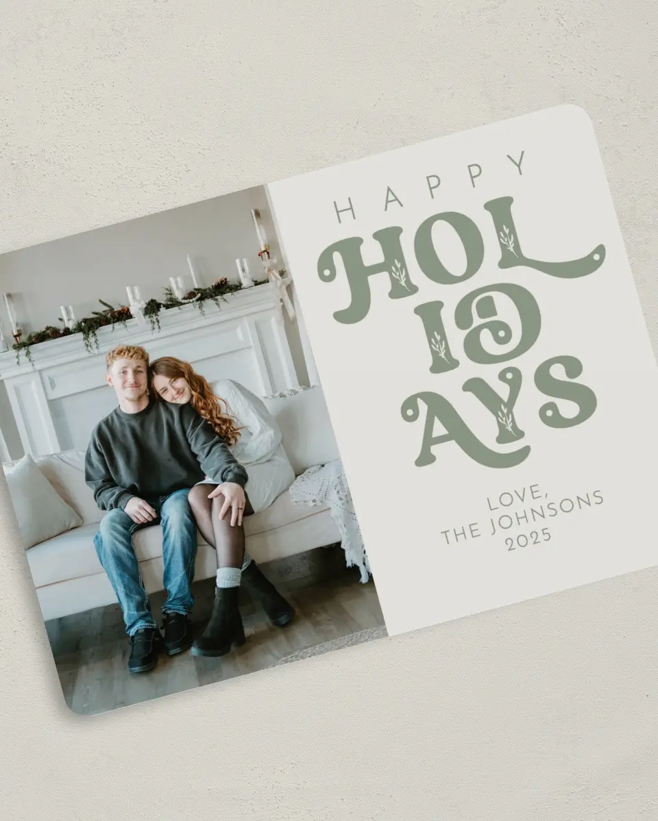 This is a 5" x 7" Christmas Card called Festive Flourish printed in full color on Premium Smooth paper