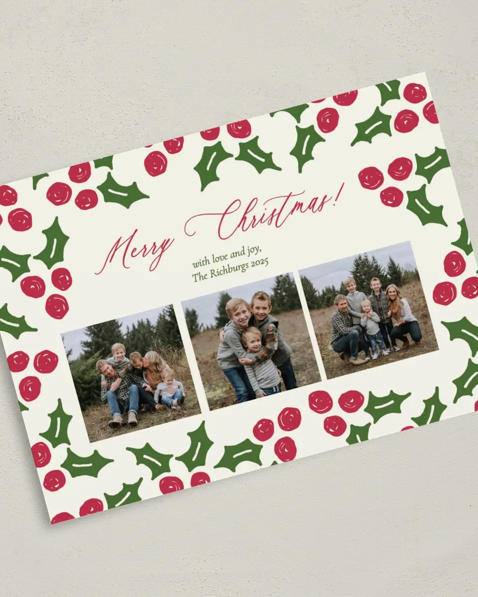 This is a 5" x 7" Christmas Card called Happy Holly printed in full color on Premium Smooth paper