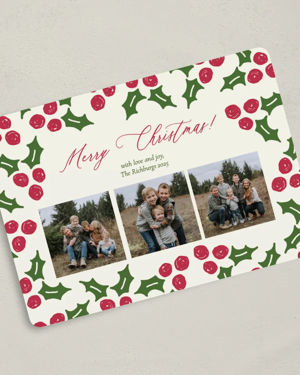 This is a 5" x 7" Christmas Card called Happy Holly printed in full color on Premium Smooth paper