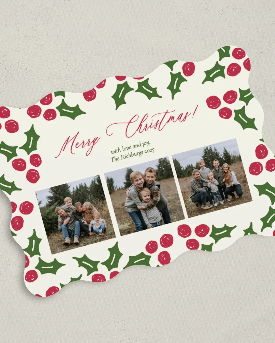 This is a 5" x 7" Christmas Card called Happy Holly printed in full color on Premium Smooth paper
