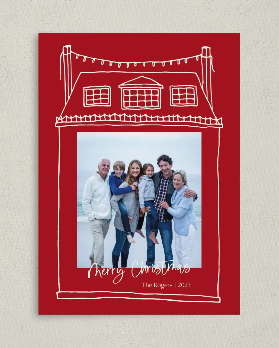 This is a 5" x 7" Christmas Card called Home for the Holiday printed in full color on Premium Smooth paper