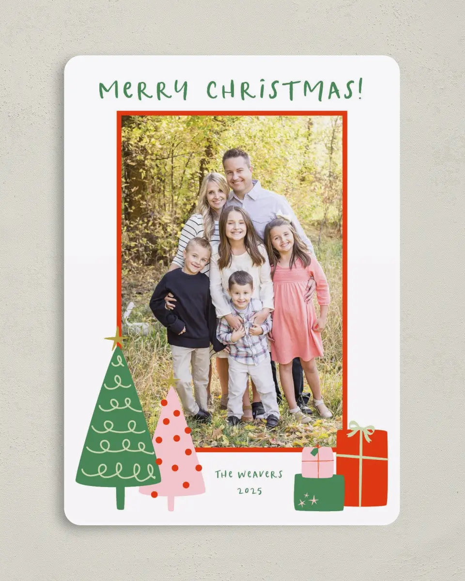This is a 5" x 7" Christmas Card called Under the Tree printed in full color on Premium Smooth paper