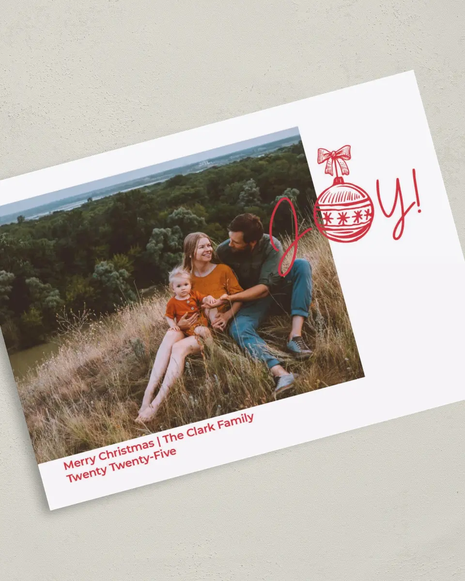 This is a 5" x 7" Christmas Card called Joy and Jolly printed in full color on Premium Smooth paper