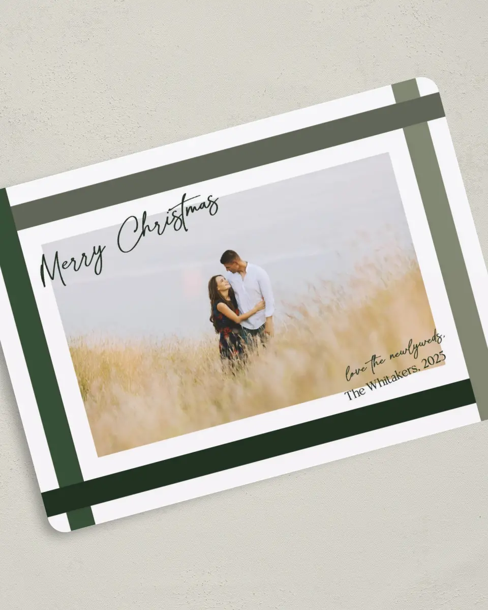 This is a 5" x 7" Christmas Card called Holiday Love printed in full color on Premium Smooth paper