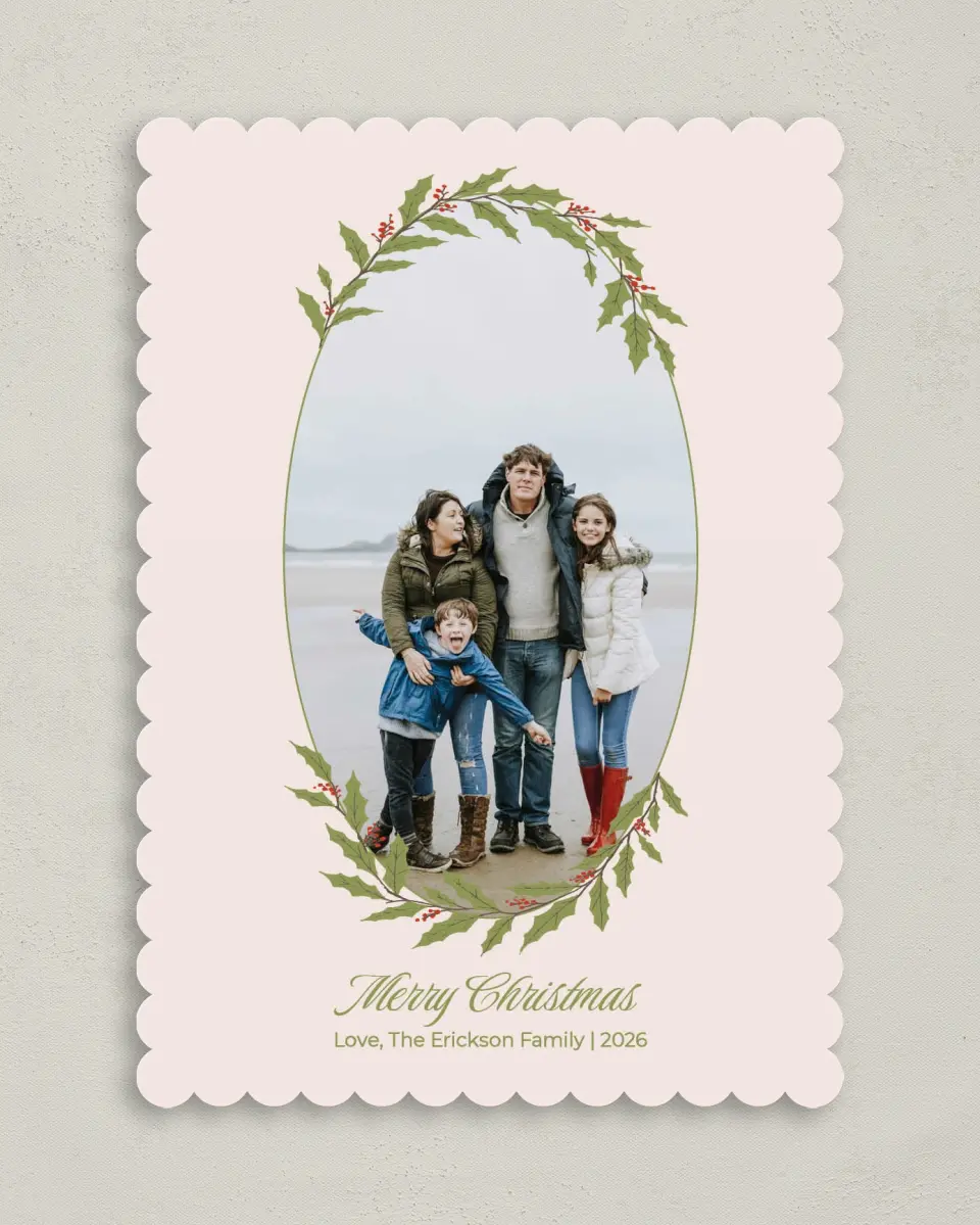 This is a 5" x 7" Christmas Card called Framed in Love printed in full color on Premium Smooth paper on Premium Smooth paper on Premium Smooth paper