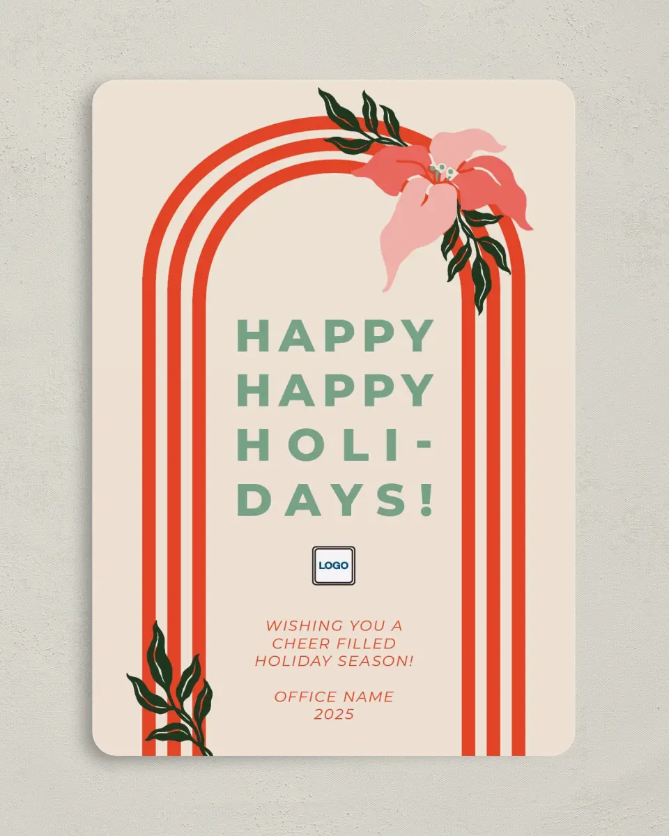 This is a 5" x 7" Christmas Card called Holiday Happiness printed in full color on Premium Smooth paper