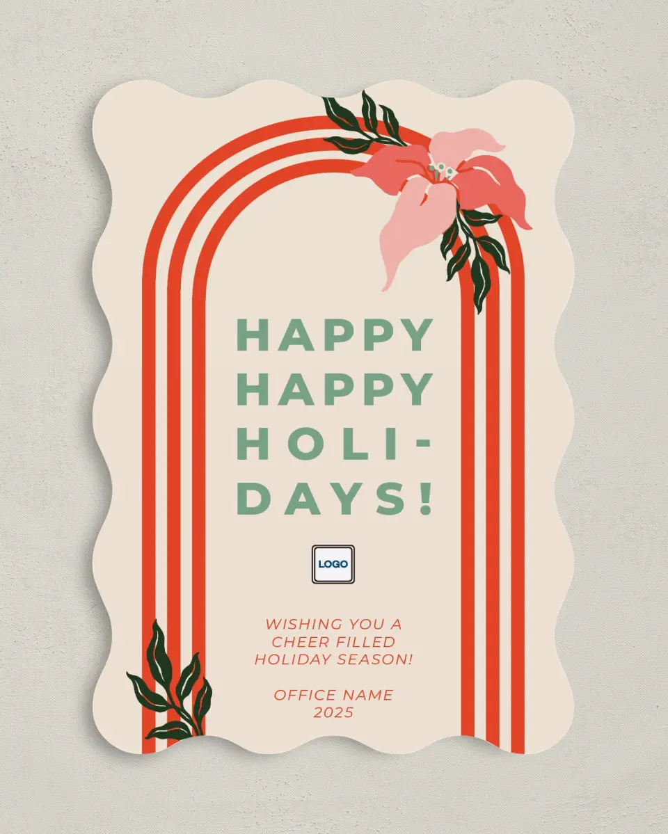 This is a 5" x 7" Christmas Card called Holiday Happiness printed in full color on Premium Smooth paper
