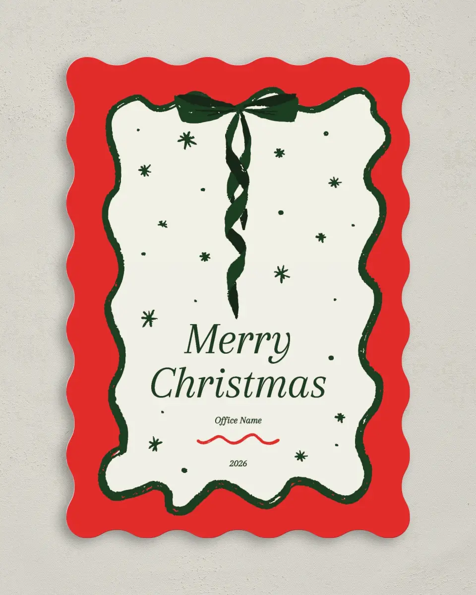 This is a 5" x 7" Christmas Card called Christmas Celebration printed in full color with Rose Gold foil on Soft Suede (coated) paper