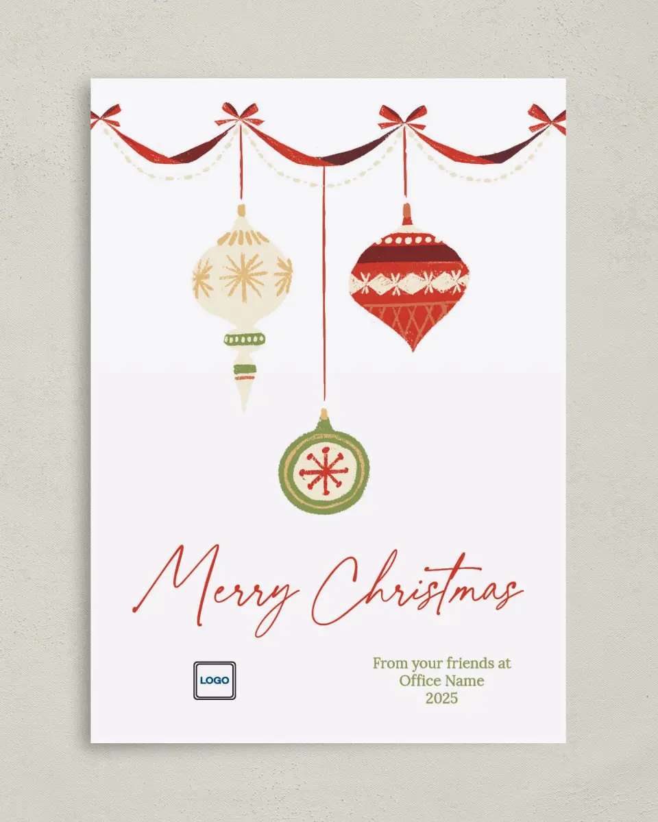 This is a 5" x 7" Christmas Card called Festive Cheer printed in full color on Premium Smooth paper