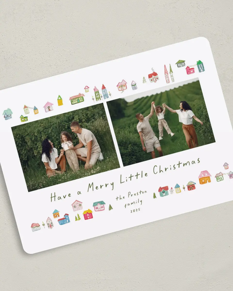 This is a 5" x 7" Christmas Card called Christmas Village printed in full color on Premium Smooth paper