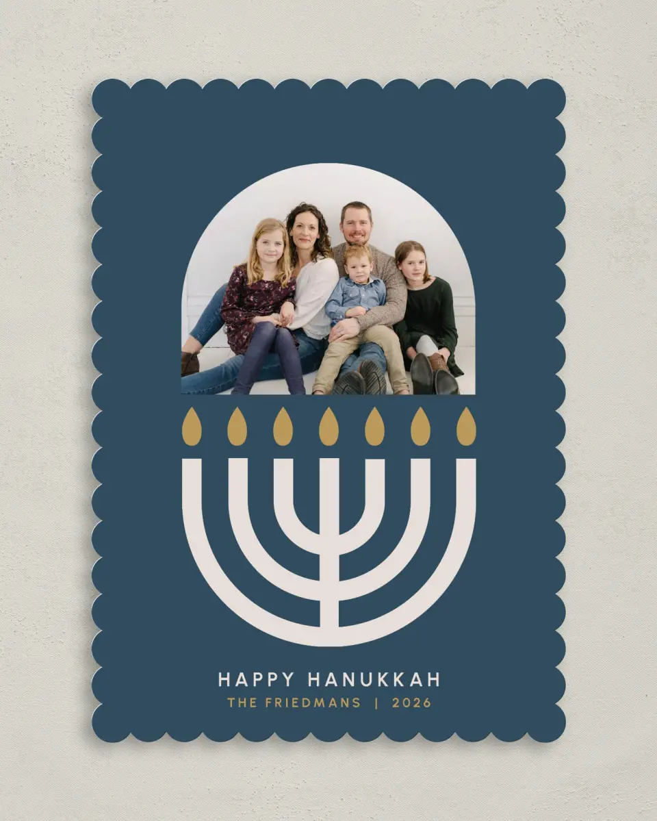 This is a 5" x 7" Hanukkah Card called Menorah Lights printed in full color on Premium Smooth paper