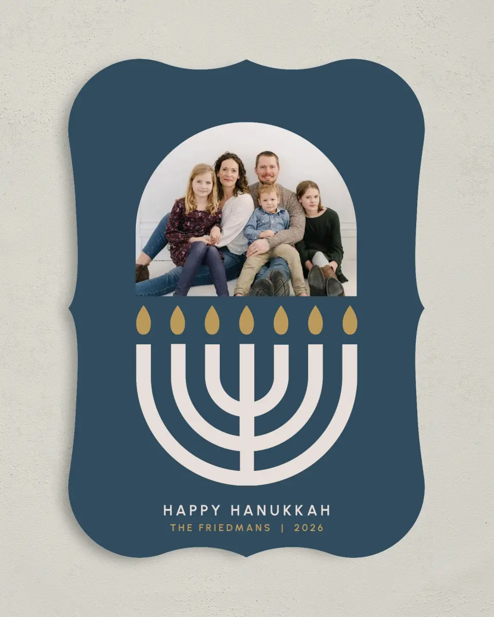 This is a 5" x 7" Hanukkah Card called Menorah Lights printed in full color on Premium Smooth paper