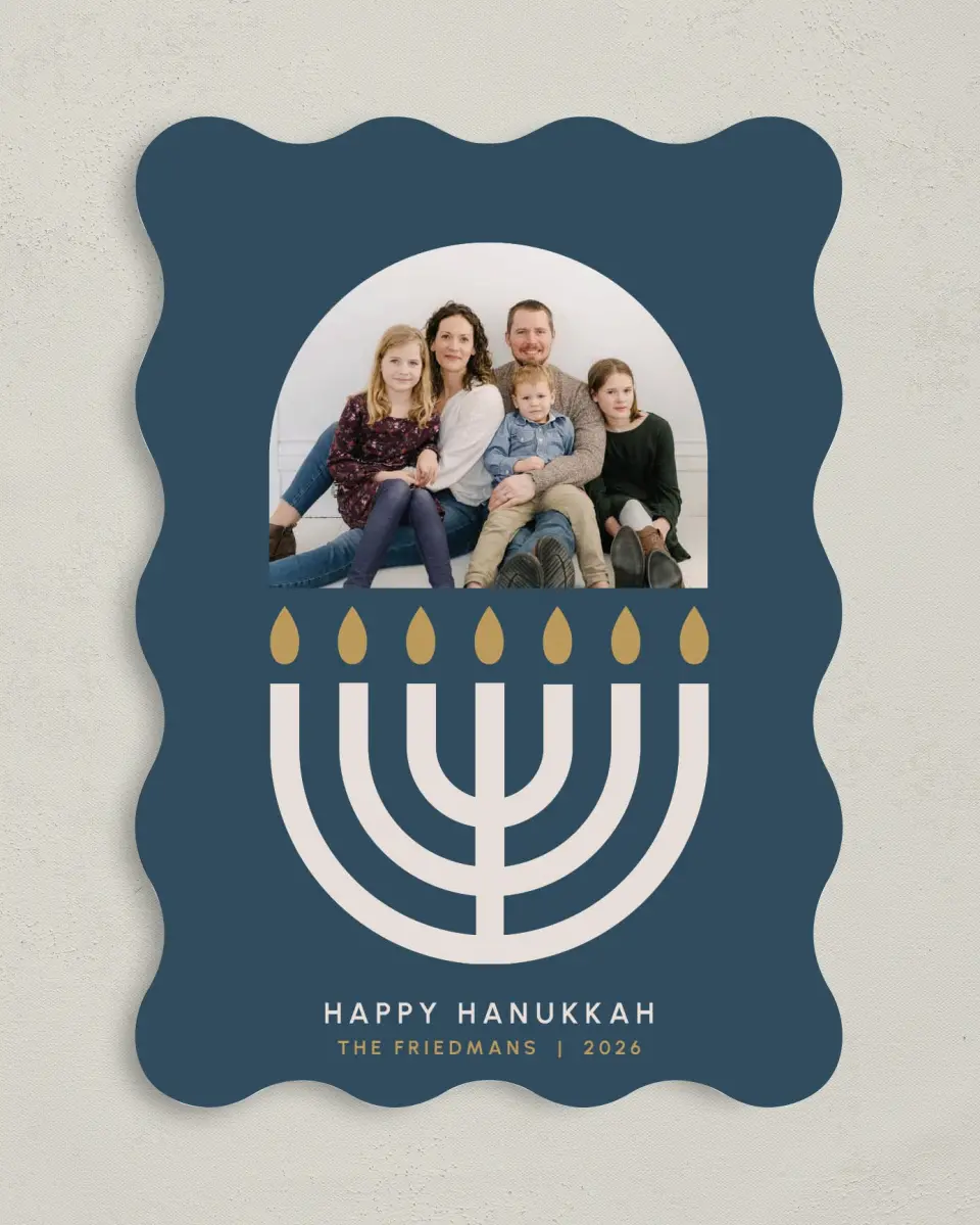 This is a 5" x 7" Hanukkah Card called Menorah Lights printed in full color on Premium Smooth paper