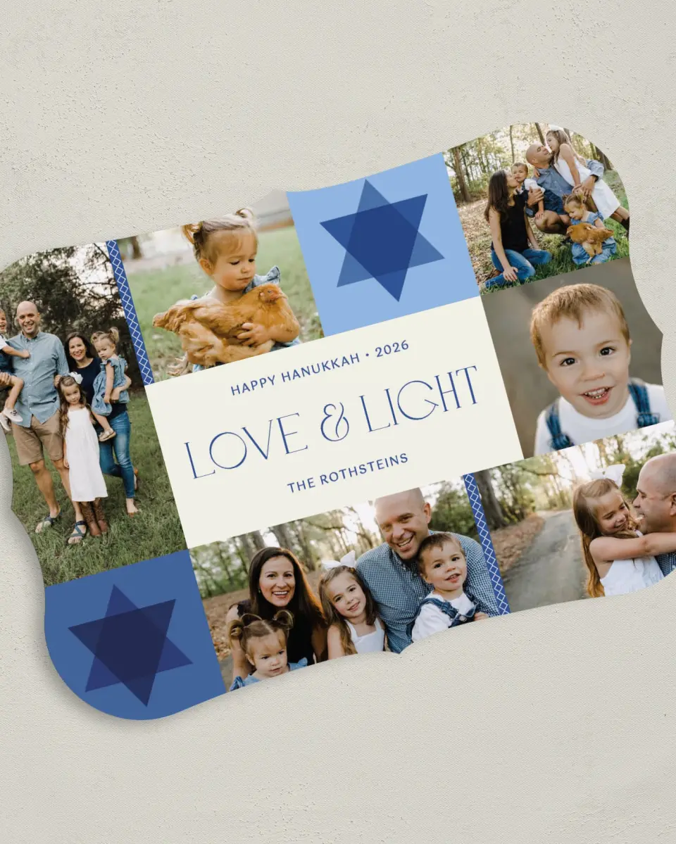 This is a 5" x 7" Hanukkah Card called Patchwork Star printed in full color on Premium Smooth paper