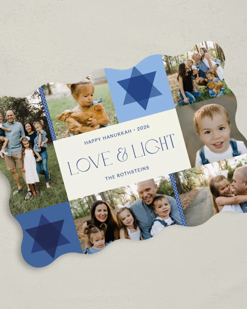 This is a 5" x 7" Hanukkah Card called Patchwork Star printed in full color on Premium Smooth paper