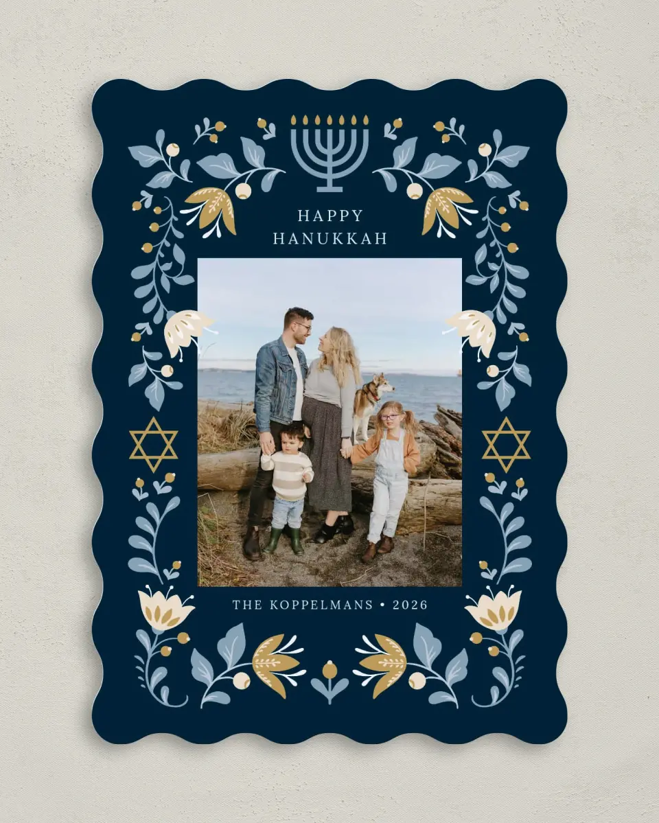 This is a 5" x 7" Hanukkah Card called Folk Festival printed in full color on Premium Smooth paper