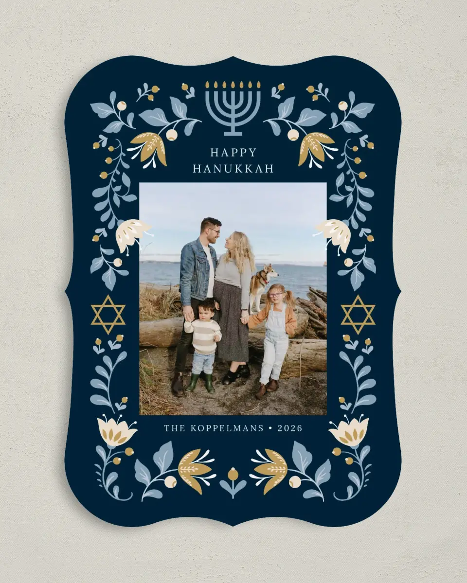 This is a 5" x 7" Hanukkah Card called Folk Festival printed in full color on Premium Smooth paper