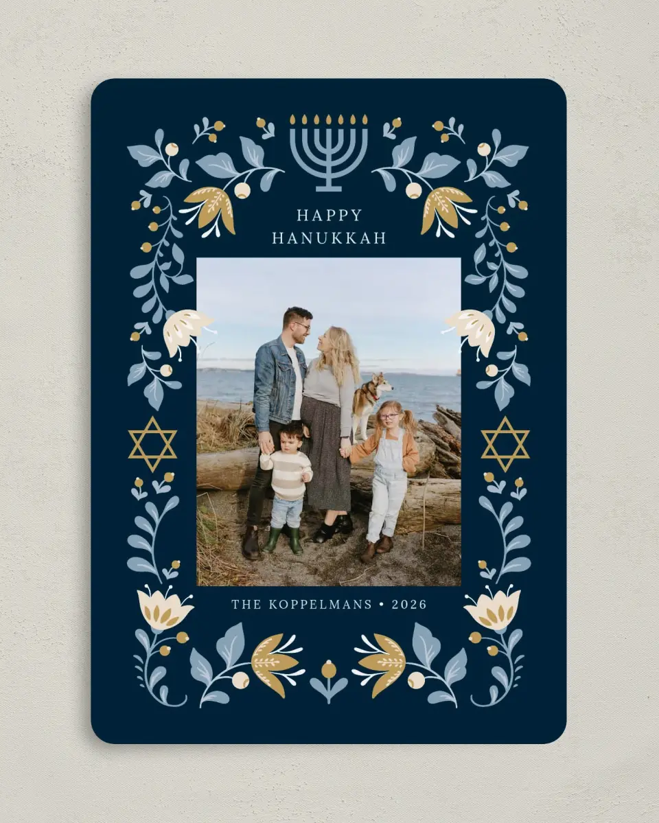 This is a 5" x 7" Hanukkah Card called Folk Festival printed in full color on Premium Smooth paper