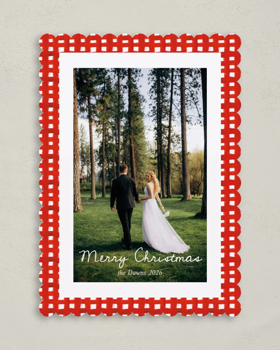 This is a 5" x 7" Christmas Card called Jingle Bells & Wedding Bells printed in full color on Premium Smooth paper on Premium Smooth paper on Premium Smooth paper