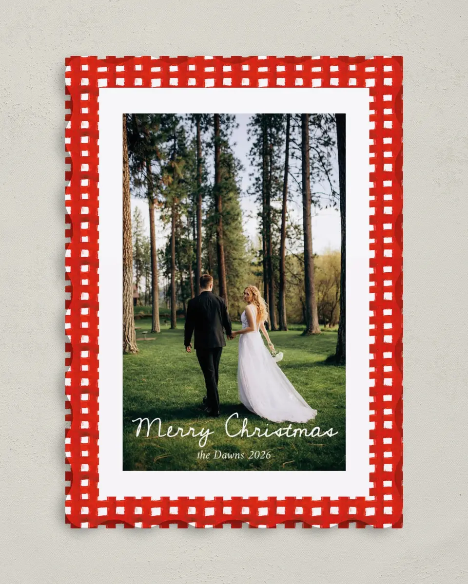 This is a 5" x 7" Christmas Card called Jingle Bells & Wedding Bells printed in full color on Premium Smooth paper