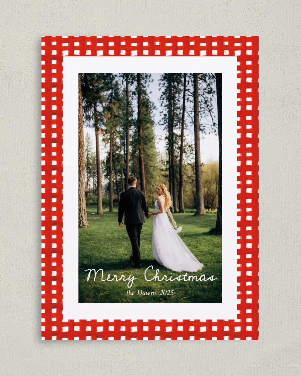 This is a 5" x 7" Christmas Card called Jingle Bells & Wedding Bells printed in full color on Premium Smooth paper