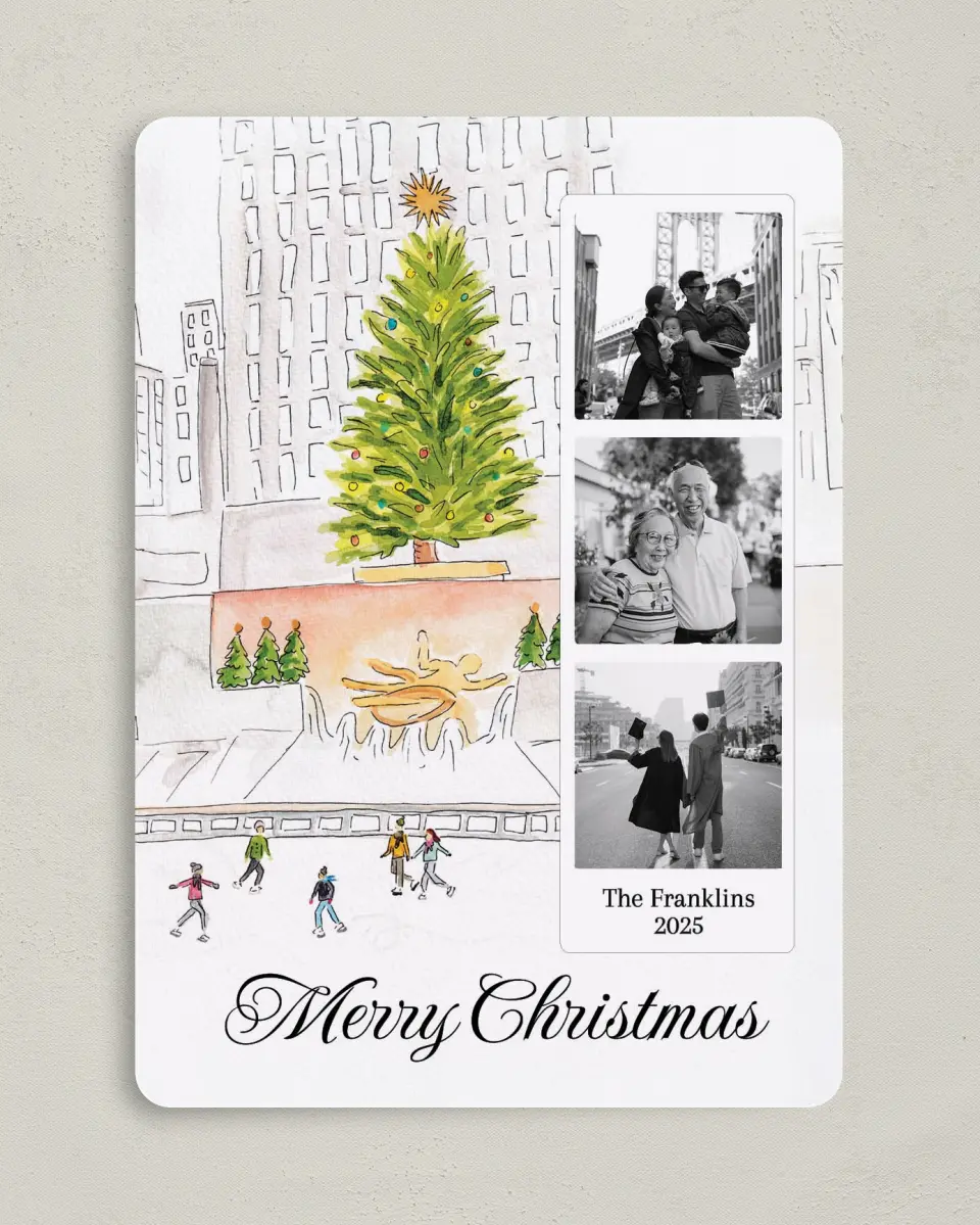 This is a 5" x 7" Christmas Card called Rockin Around the Tree printed in full color on Premium Smooth paper