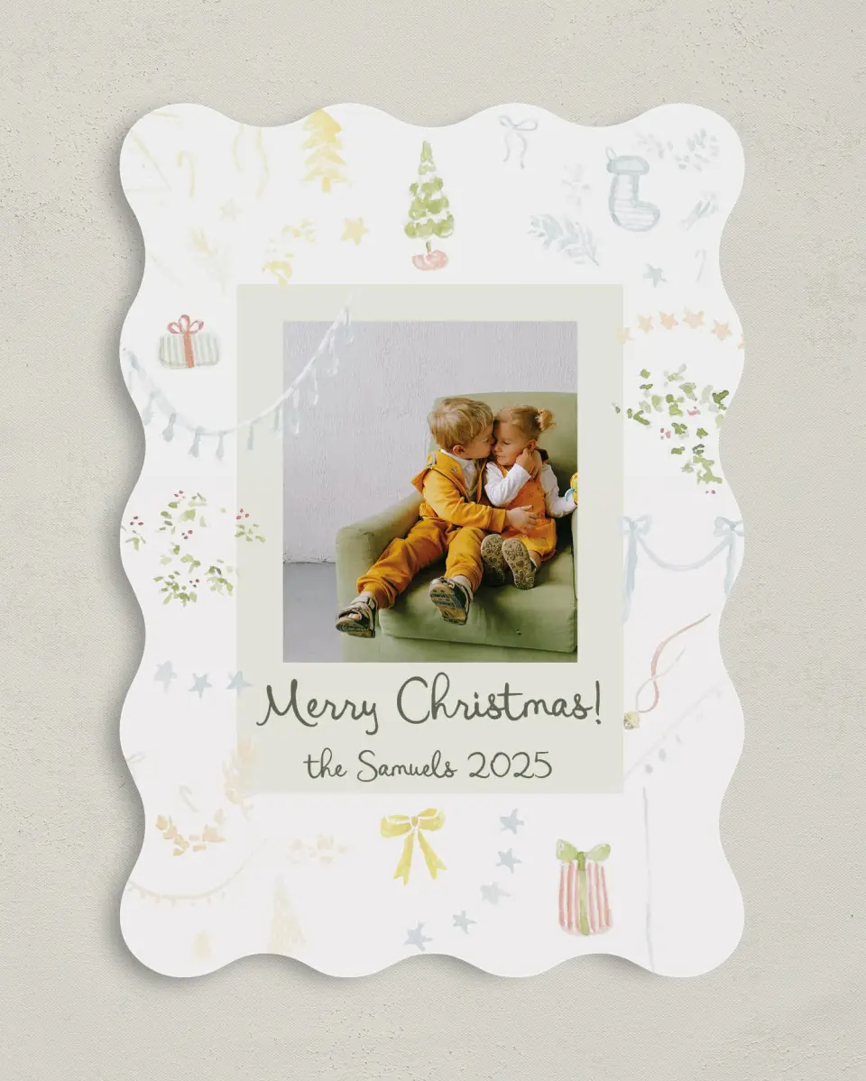 This is a 5" x 7" Christmas Card called Christmas Kisses printed in full color on Premium Smooth paper