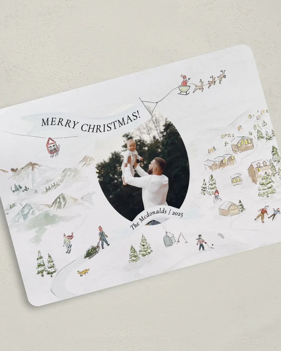 This is a 5" x 7" Christmas Card called Snow Angels printed in full color on Premium Smooth paper