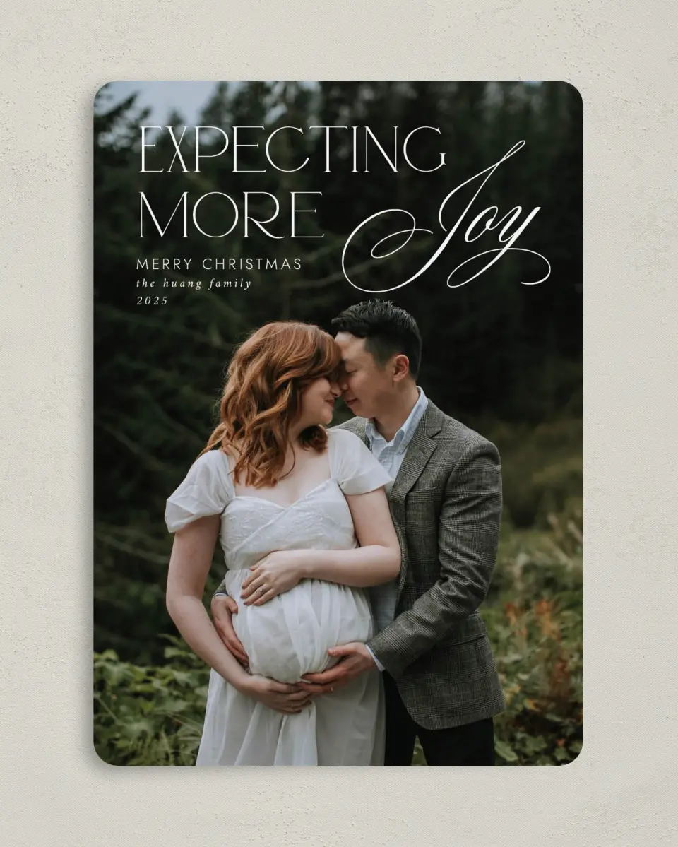 This is a 5" x 7" Christmas Card called More Joy printed in full color on Premium Smooth paper