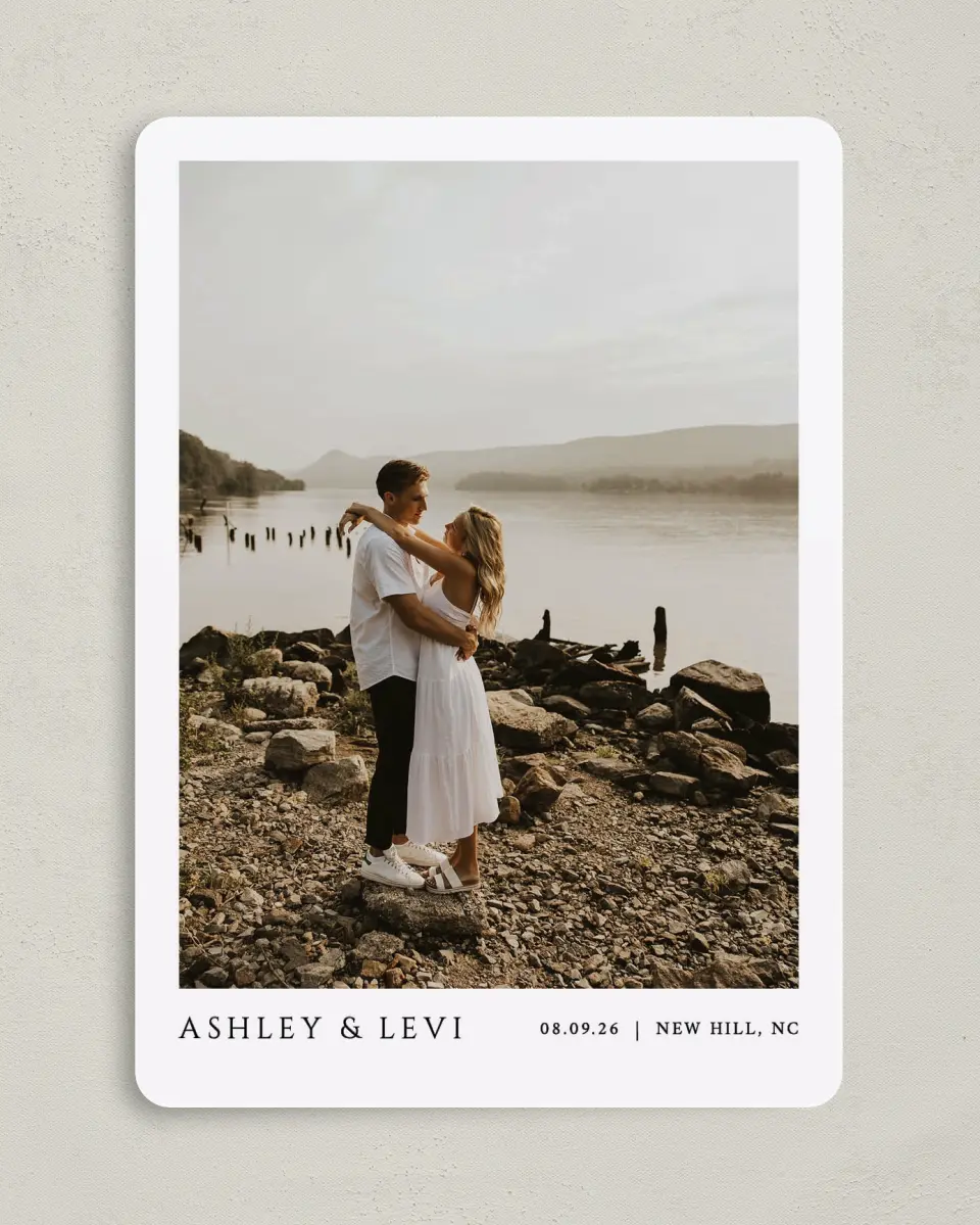 This is a 5" x 7" Save the Date Card called Classic Romance printed in full color on Premium Smooth paper