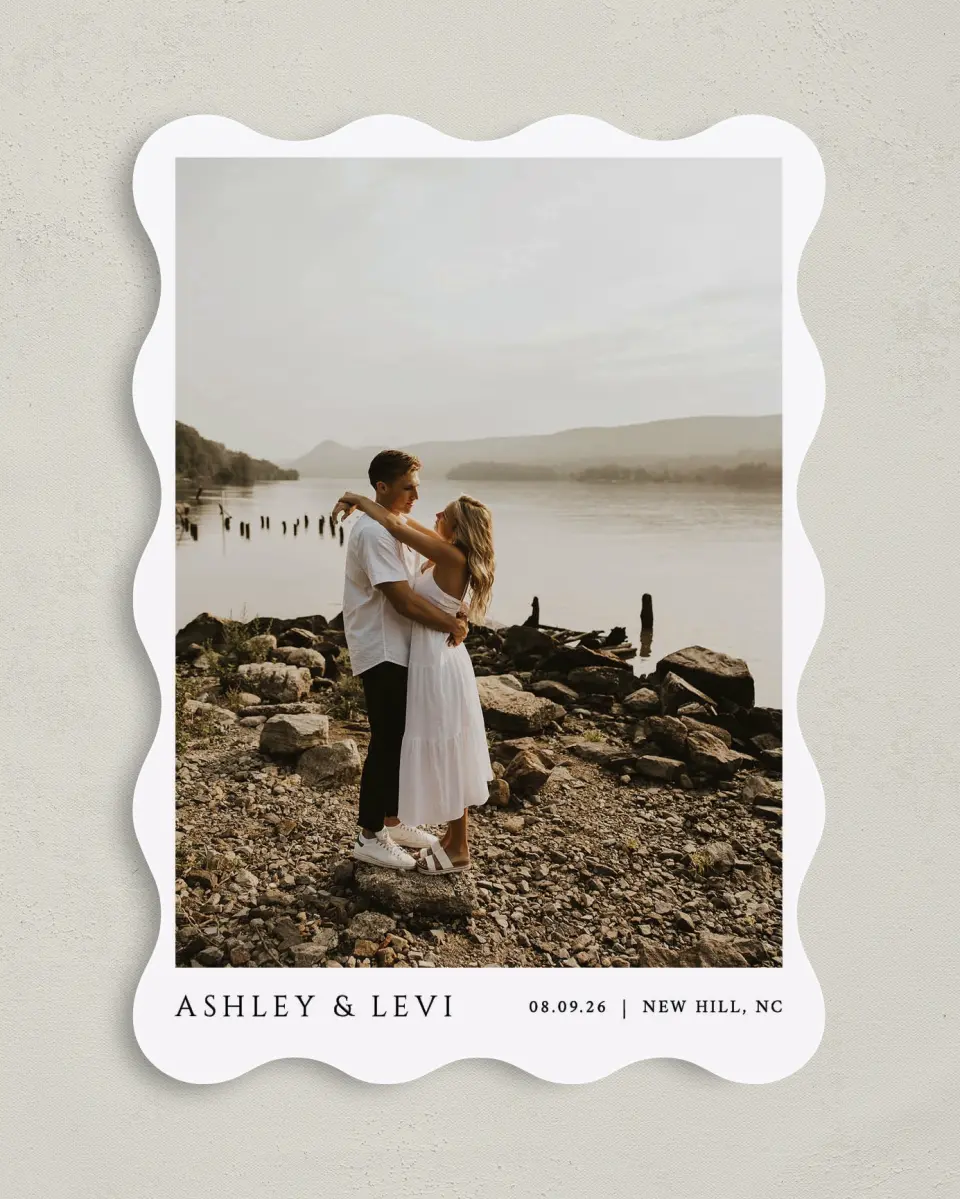 This is a 5" x 7" Save the Date Card called Classic Romance printed in full color on Premium Smooth paper