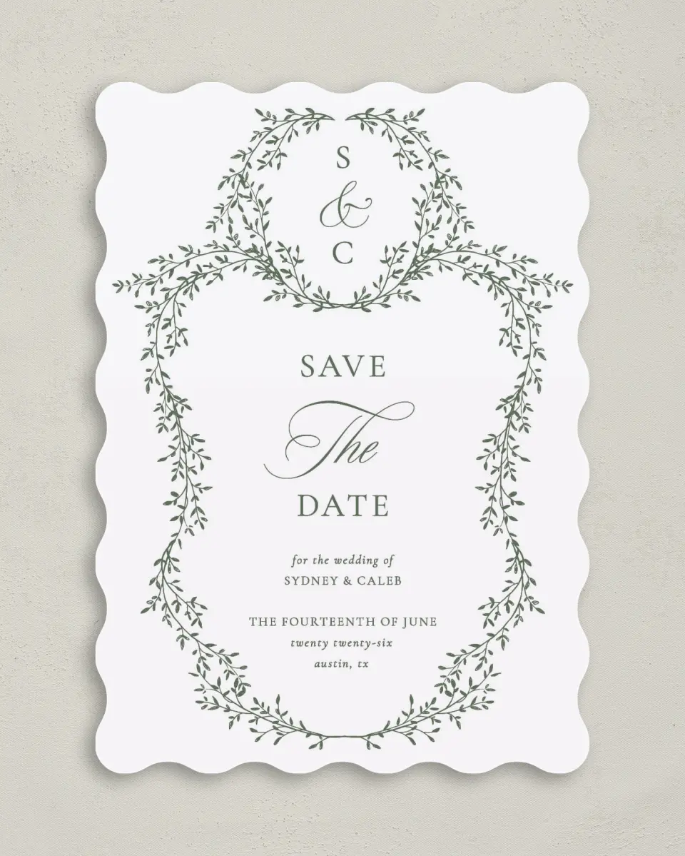 This is a 5" x 7" Save the Date Card called Elegant Frame printed in full color on Premium Smooth paper