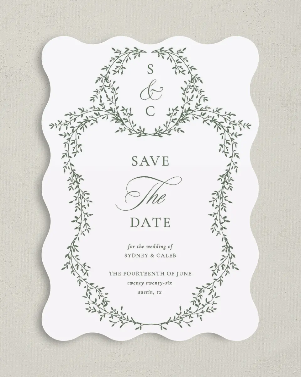 This is a 5" x 7" Save the Date Card called Elegant Frame printed in full color on Premium Smooth paper