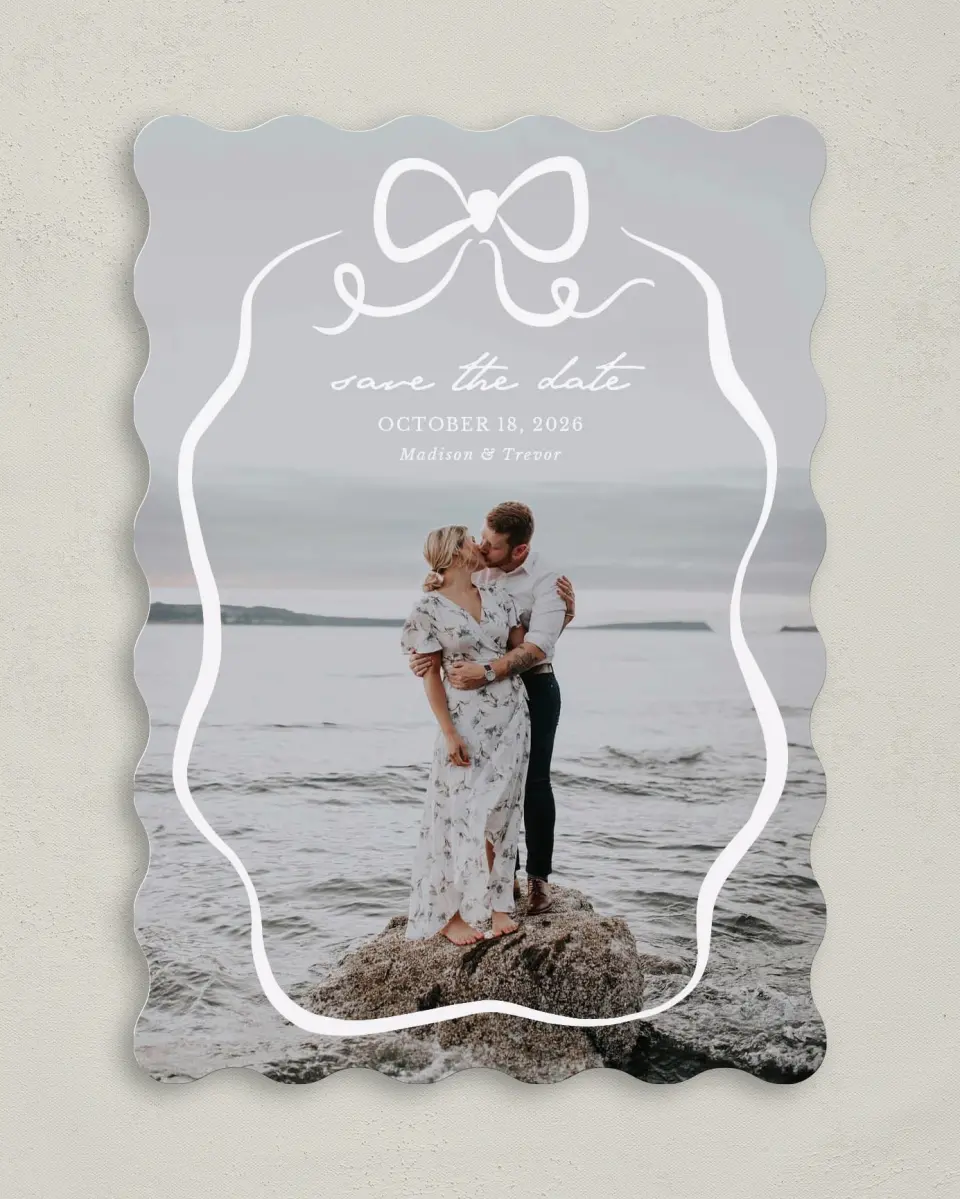 This is a 5" x 7" Save the Date Card called The Madison printed in full color on Premium Smooth paper