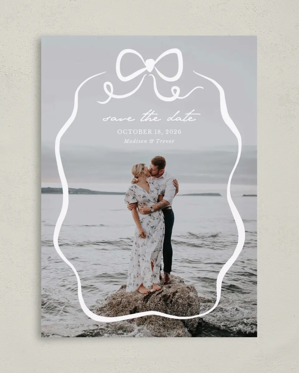 This is a 5" x 7" Save the Date Card called The Madison printed in full color on Premium Smooth paper