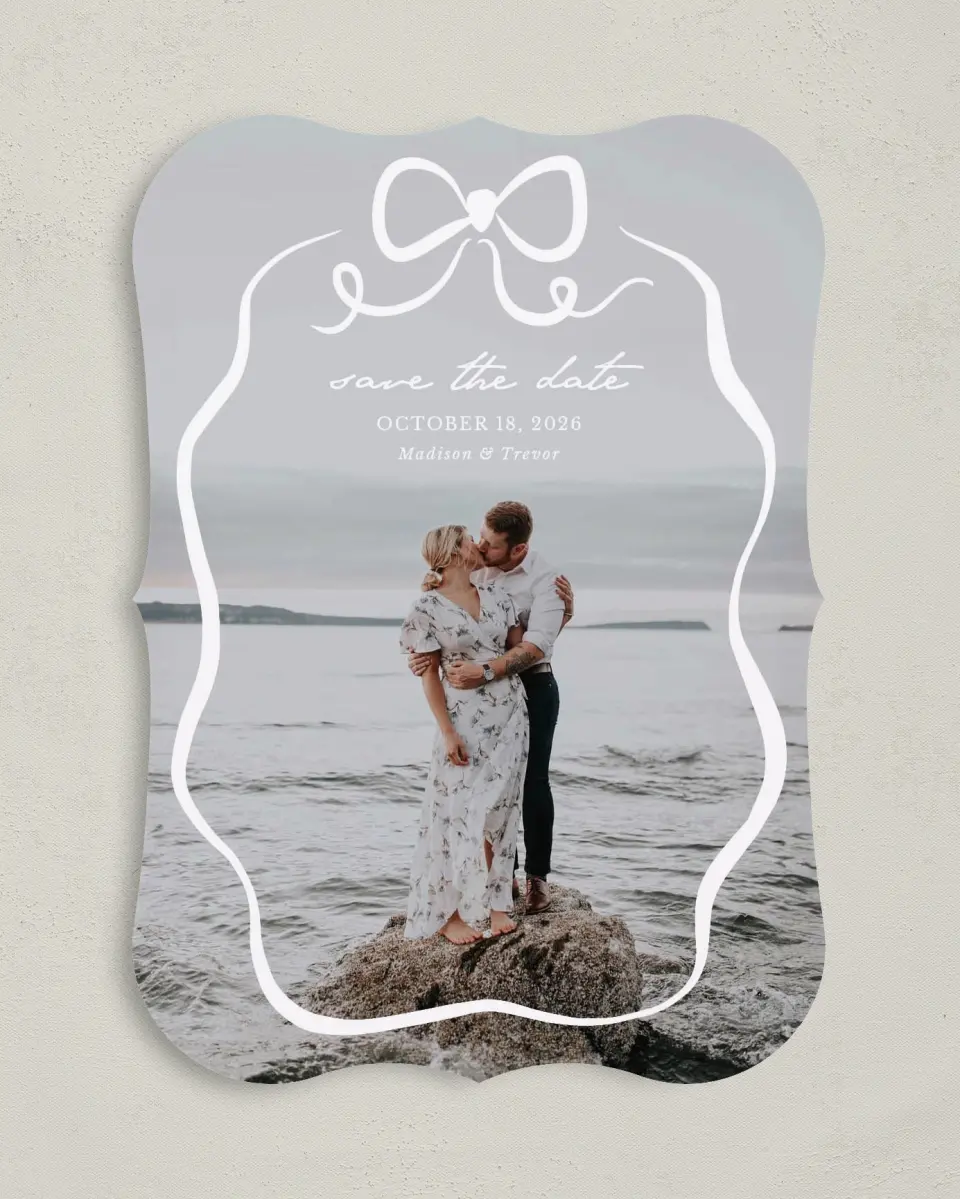 This is a 5" x 7" Save the Date Card called The Madison printed in full color on Premium Smooth paper
