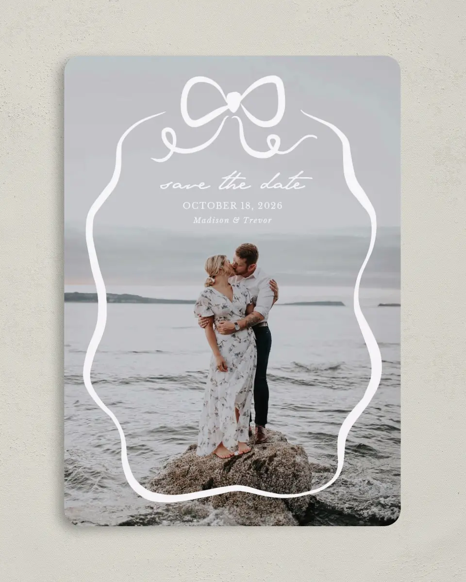This is a 5" x 7" Save the Date Card called The Madison printed in full color on Premium Smooth paper