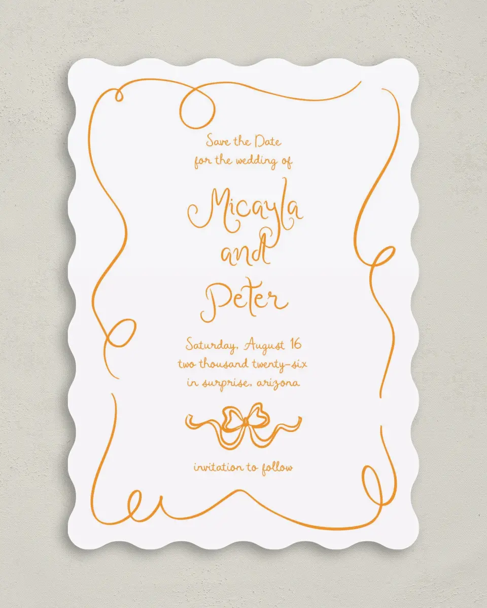 This is a 5" x 7" Save the Date Card called The Micayla printed in full color on Premium Smooth paper