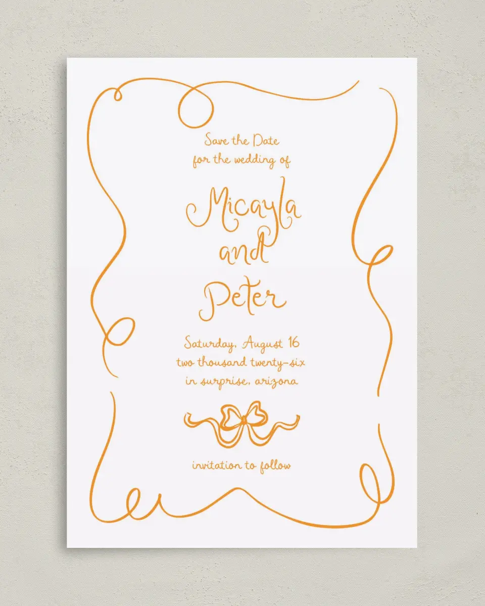 This is a 5" x 7" Save the Date Card called The Micayla printed in full color on Premium Smooth paper