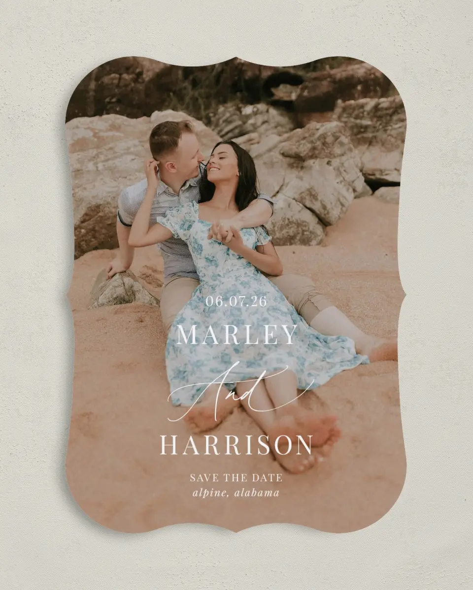 This is a 5" x 7" Save the Date Card called Blue Blossoms printed in full color on Premium Smooth paper
