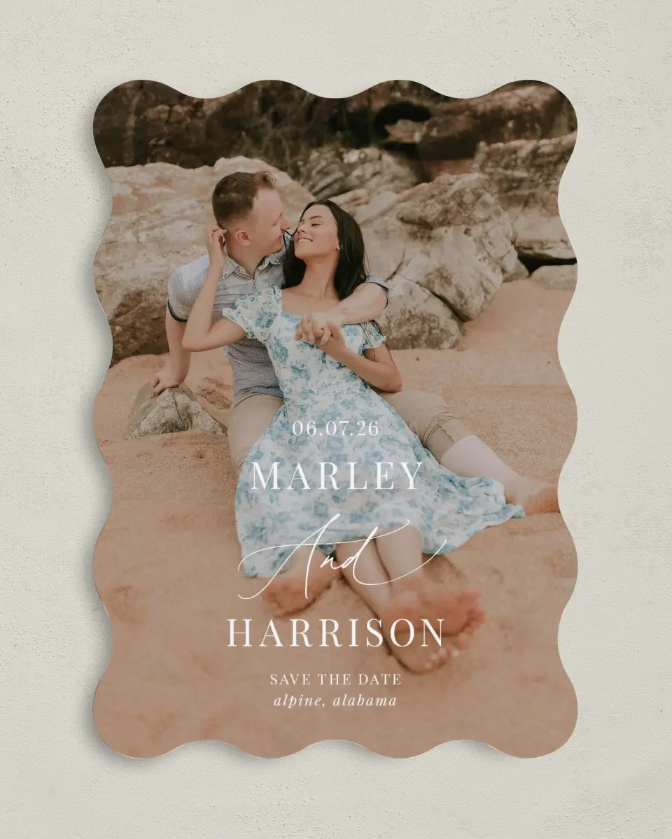 This is a 5" x 7" Save the Date Card called Blue Blossoms printed in full color on Premium Smooth paper