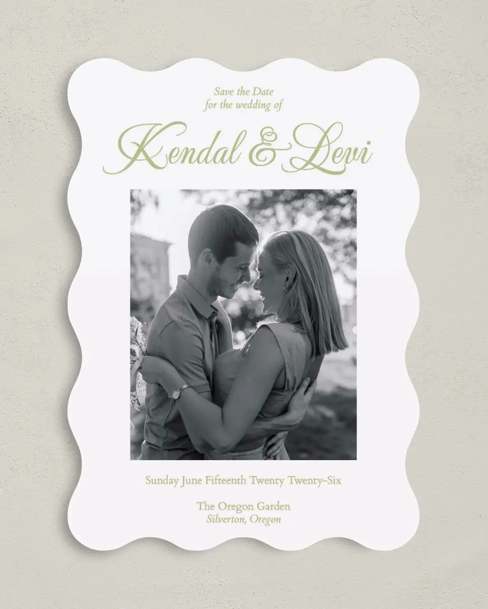 This is a 5" x 7" Save the Date Card called Southern Belle printed in full color on Premium Smooth paper