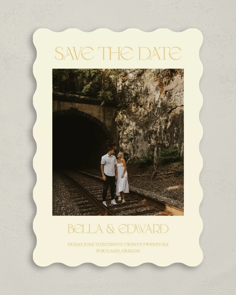 This is a 5" x 7" Save the Date Card called Water Lily printed in full color on Premium Smooth paper