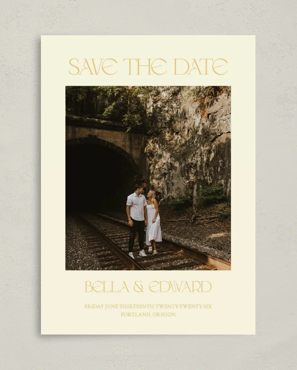 This is a 5" x 7" Save the Date Card called Water Lily printed in full color on Premium Smooth paper