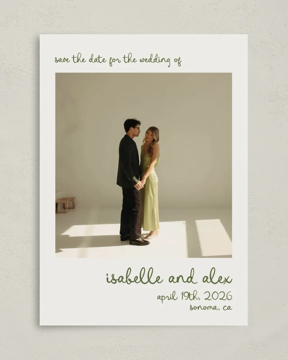 This is a 5" x 7" Save the Date Card called Sweet Woodland printed in full color on Premium Smooth paper