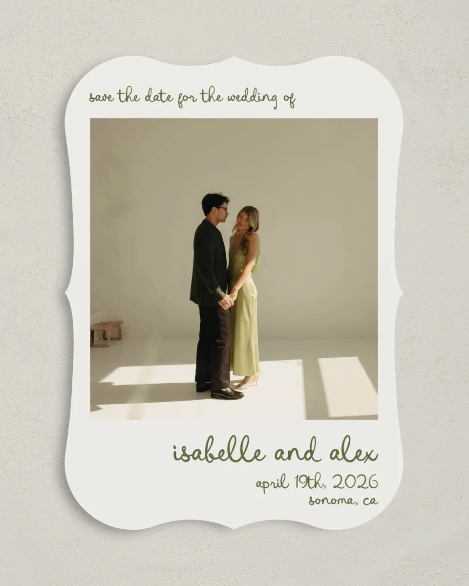 This is a 5" x 7" Save the Date Card called Sweet Woodland printed in full color on Premium Smooth paper
