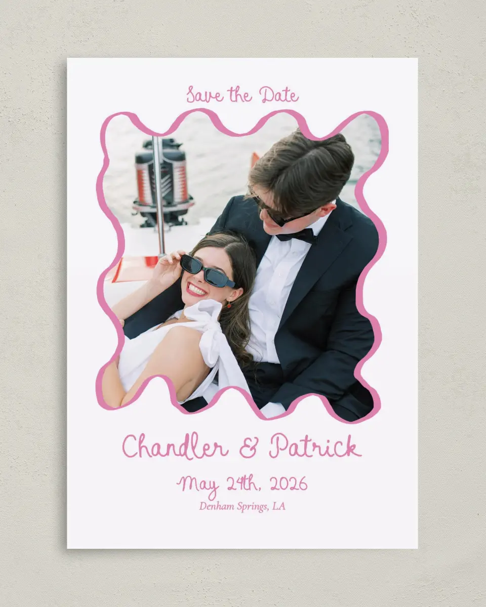 This is a 5" x 7" Save the Date Card called Swan Love printed in full color on Premium Smooth paper
